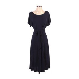 ANN TAYLOR Navy Blue Belted Midi Dress Flutter sleeve Keyhole back